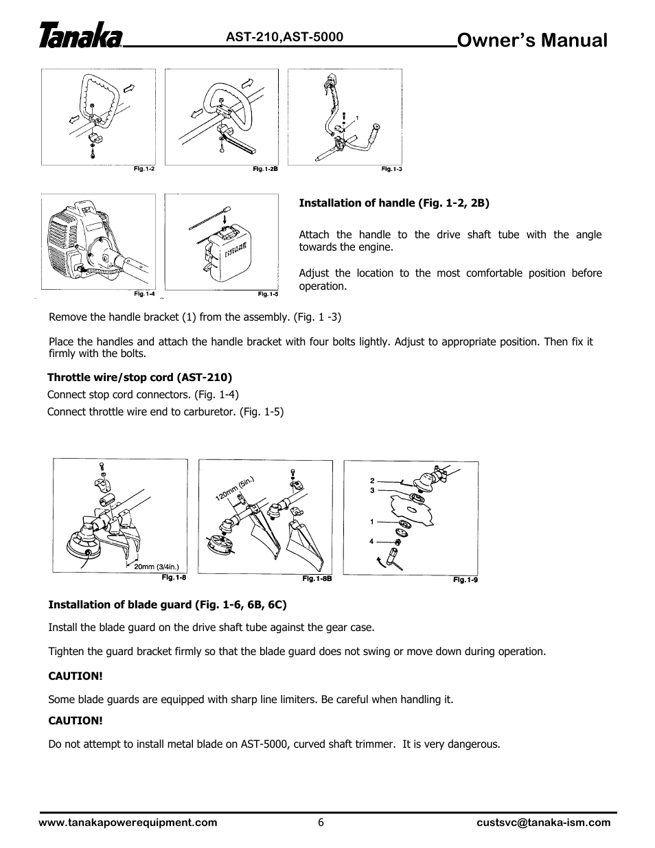 Owner’s manual | Tanaka AST-210 User Manual | Page 7 / 21