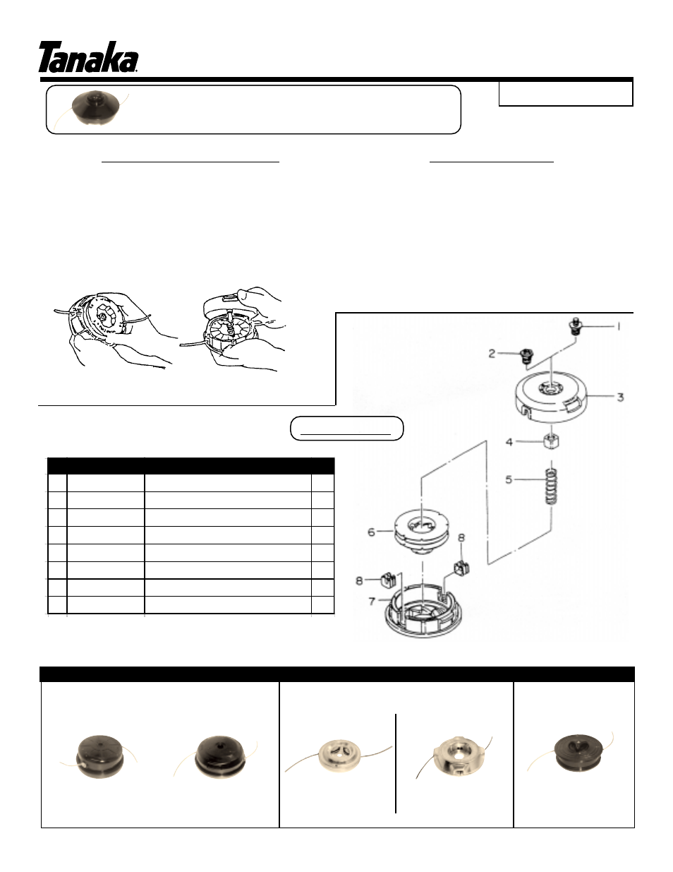 Professional cutting heads, Owner’s manual, Parts list 5” semi-automatic cutting head | Fully automatic, Heavy-duty commercial | Tanaka 746451 User Manual | Page 2 / 2