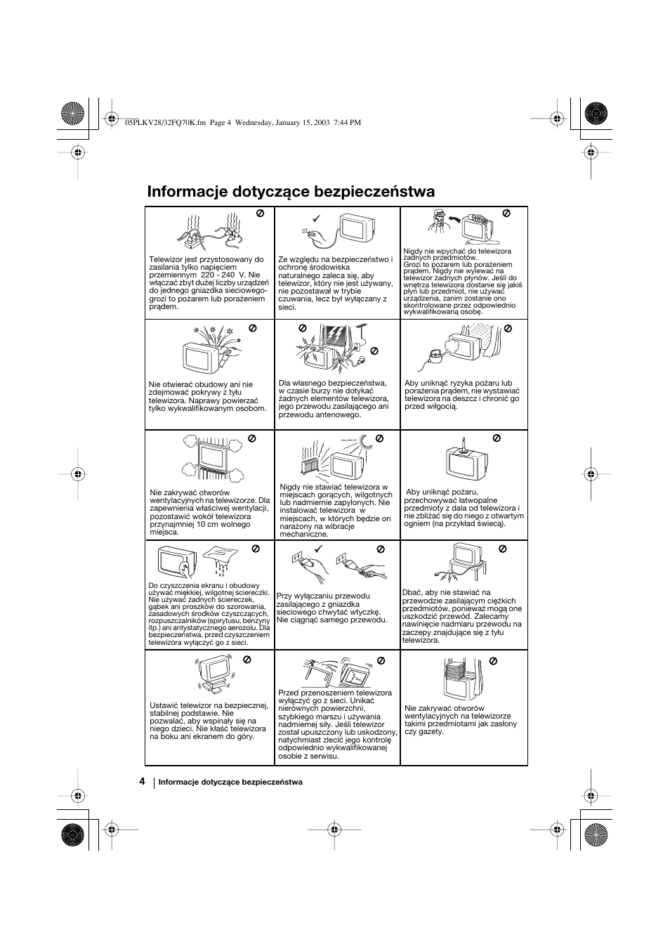 Informacje dotyczące bezpieczeństwa | Sony KV-32FQ70K User Manual | Page 100 / 146