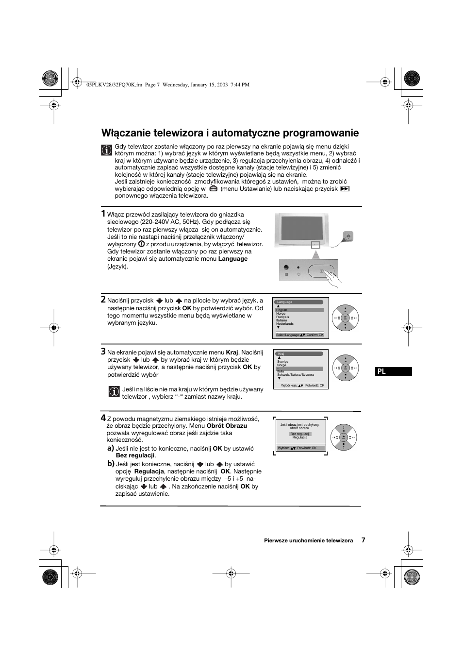 Włączanie telewizora i automatyczne programowanie | Sony KV-32FQ70K User Manual | Page 103 / 146