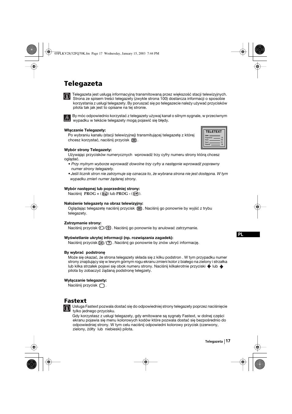 Telegazeta, Fastext | Sony KV-32FQ70K User Manual | Page 113 / 146
