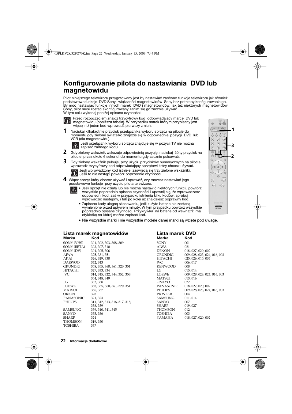 Lista marek magnetowidów lista marek dvd | Sony KV-32FQ70K User Manual | Page 118 / 146