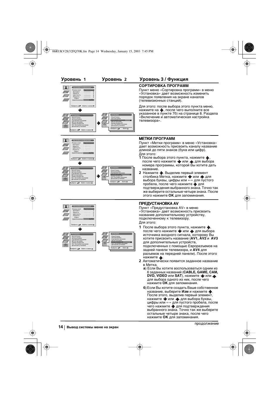 Уровень, Уровень 3 / функция | Sony KV-32FQ70K User Manual | Page 134 / 146