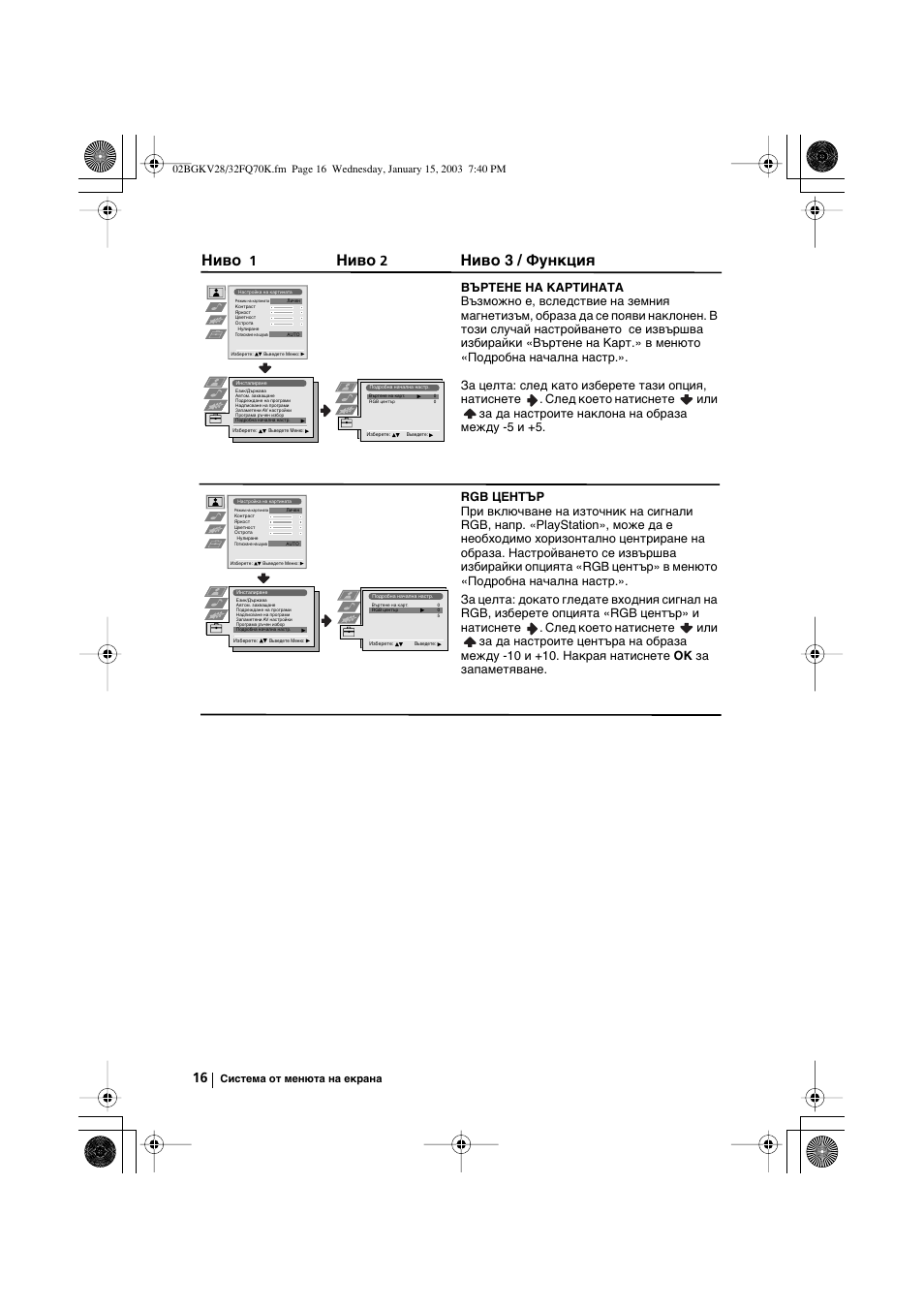 Ниво, Ниво 3 / функция | Sony KV-32FQ70K User Manual | Page 40 / 146