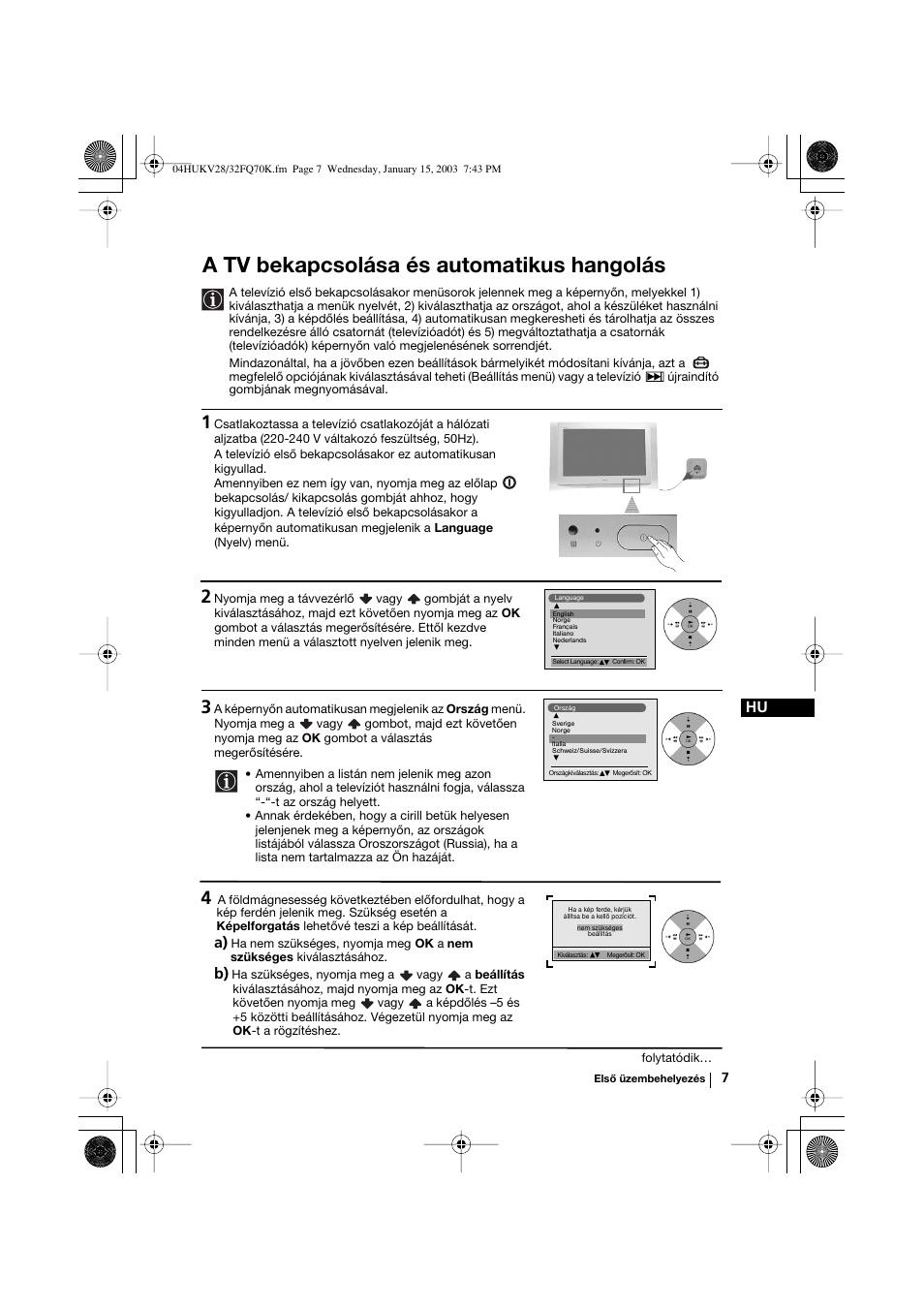 A tv bekapcsolása és automatikus hangolás | Sony KV-32FQ70K User Manual | Page 79 / 146