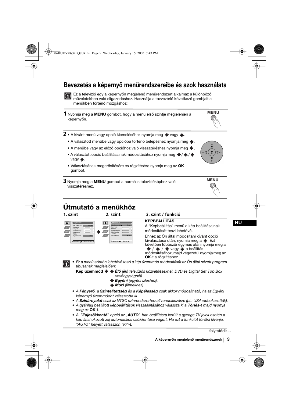 Útmutató a menükhöz | Sony KV-32FQ70K User Manual | Page 81 / 146