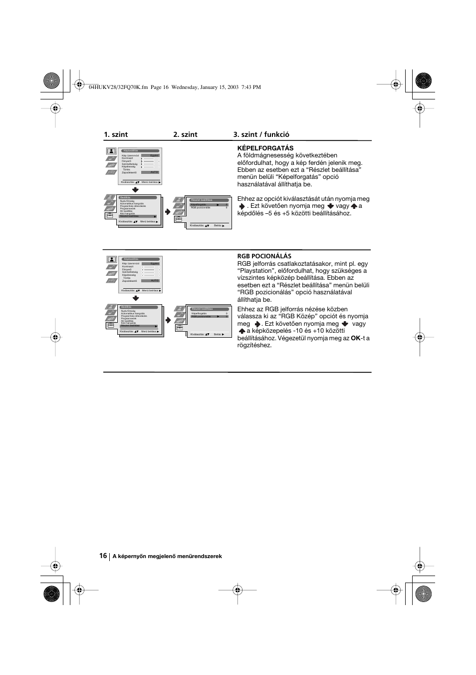 Szint 2. szint 3. szint / funkció | Sony KV-32FQ70K User Manual | Page 88 / 146
