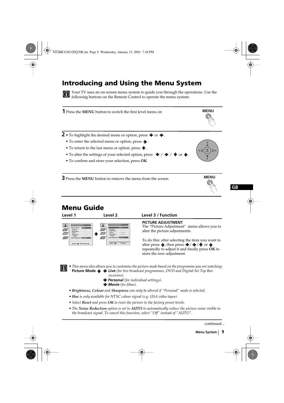 Introducing and using the menu system, Menu guide | Sony KV-32FQ70K User Manual | Page 9 / 146