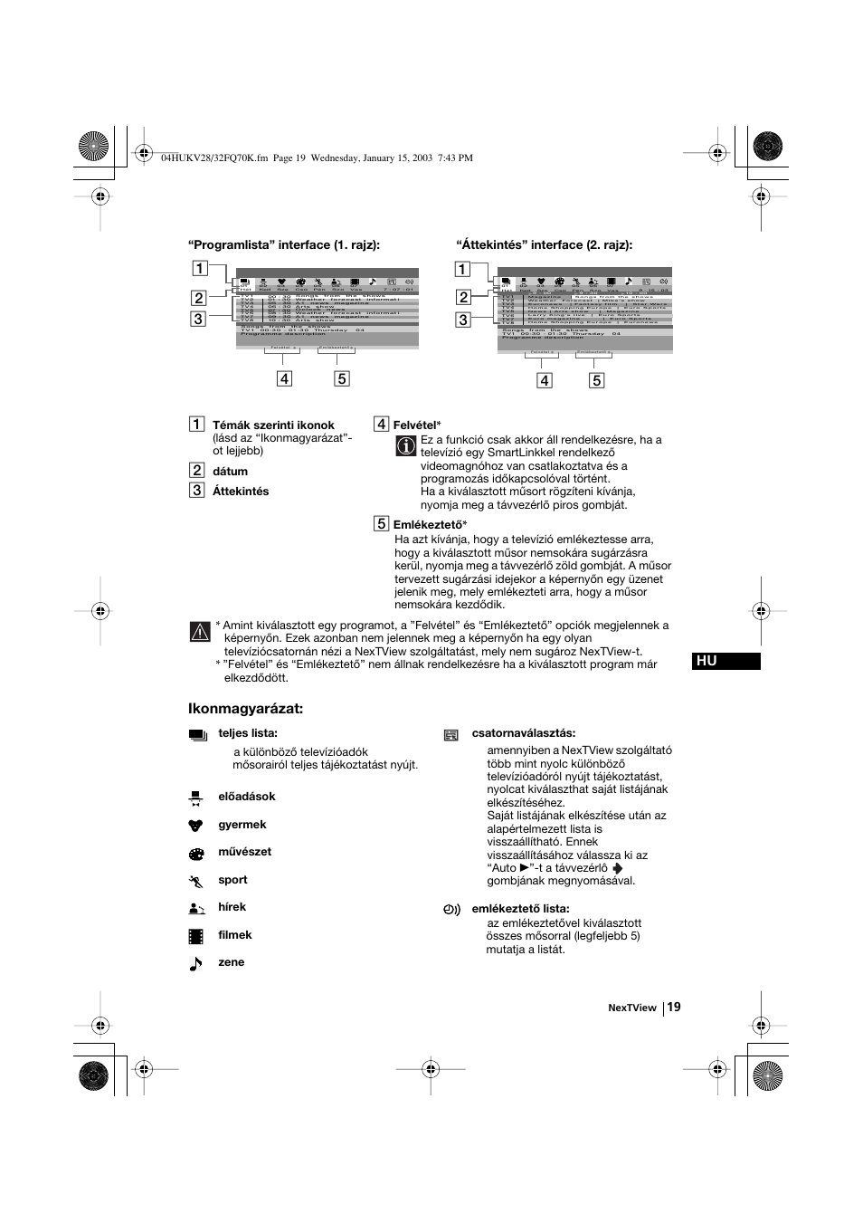 Ikonmagyarázat: 1, Dátum, Áttekintés | Sony KV-32FQ70K User Manual | Page 91 / 146