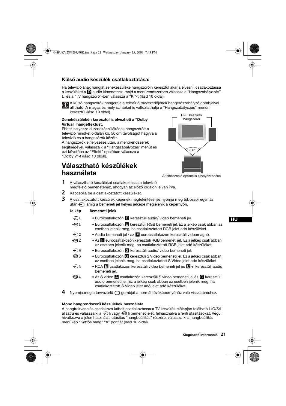 Választható készülékek használata | Sony KV-32FQ70K User Manual | Page 93 / 146