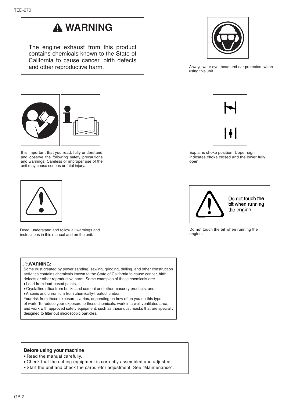 Warning | Tanaka TED-270PFL User Manual | Page 3 / 114