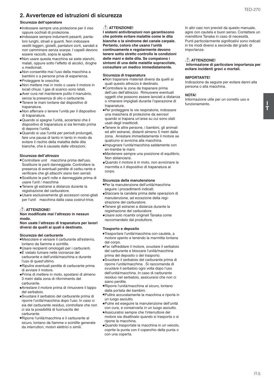 Avvertenze ed istruzioni di sicurezza | Tanaka TED-270PFL User Manual | Page 34 / 114