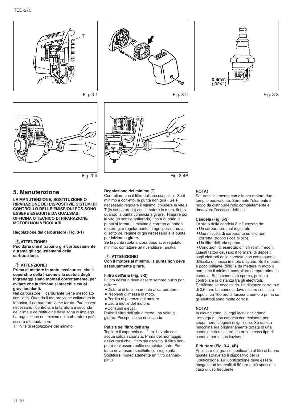 Manutenzione | Tanaka TED-270PFL User Manual | Page 39 / 114