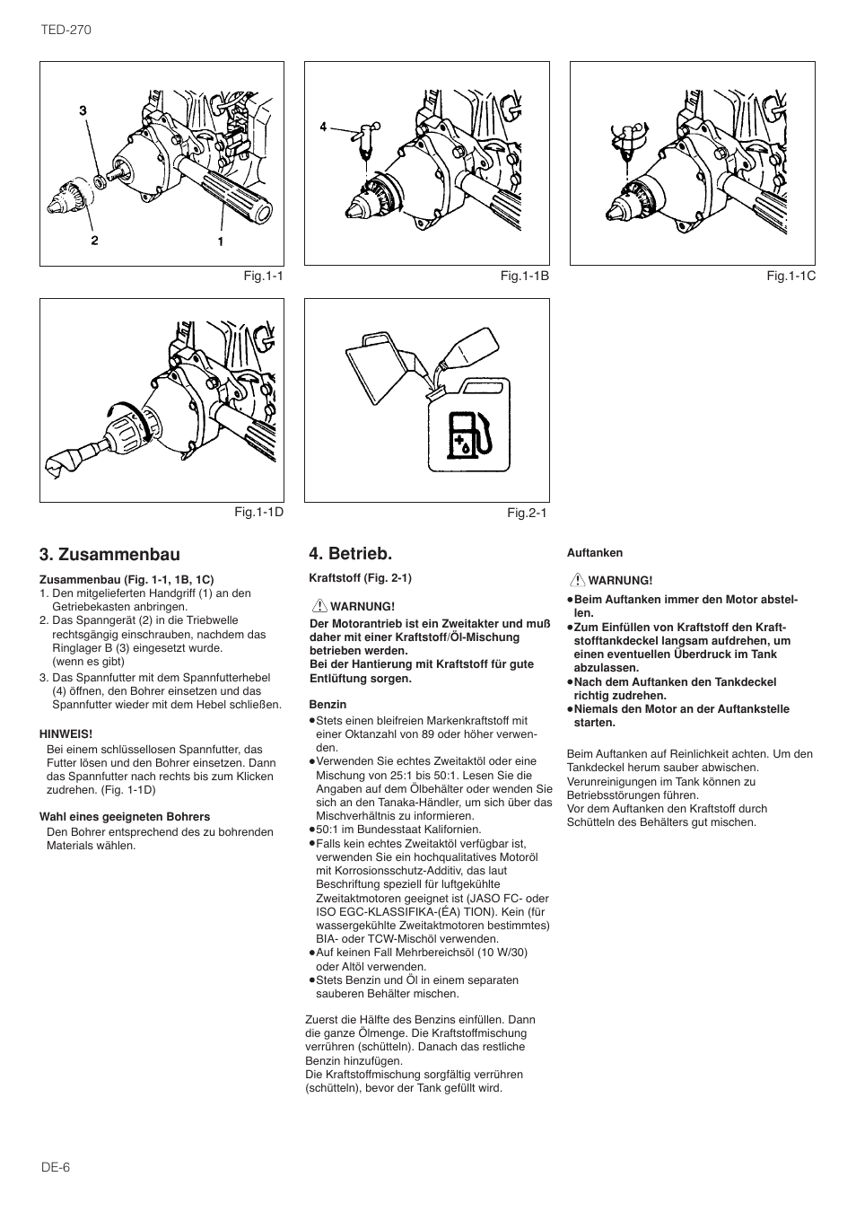 Zusammenbau, Betrieb | Tanaka TED-270PFL User Manual | Page 49 / 114