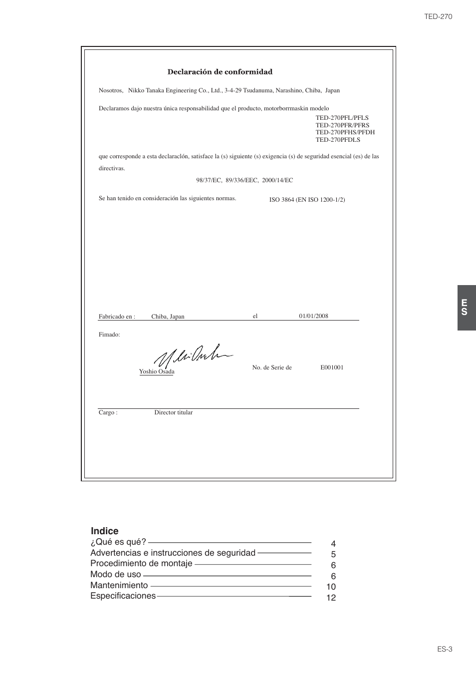 Indice | Tanaka TED-270PFL User Manual | Page 60 / 114