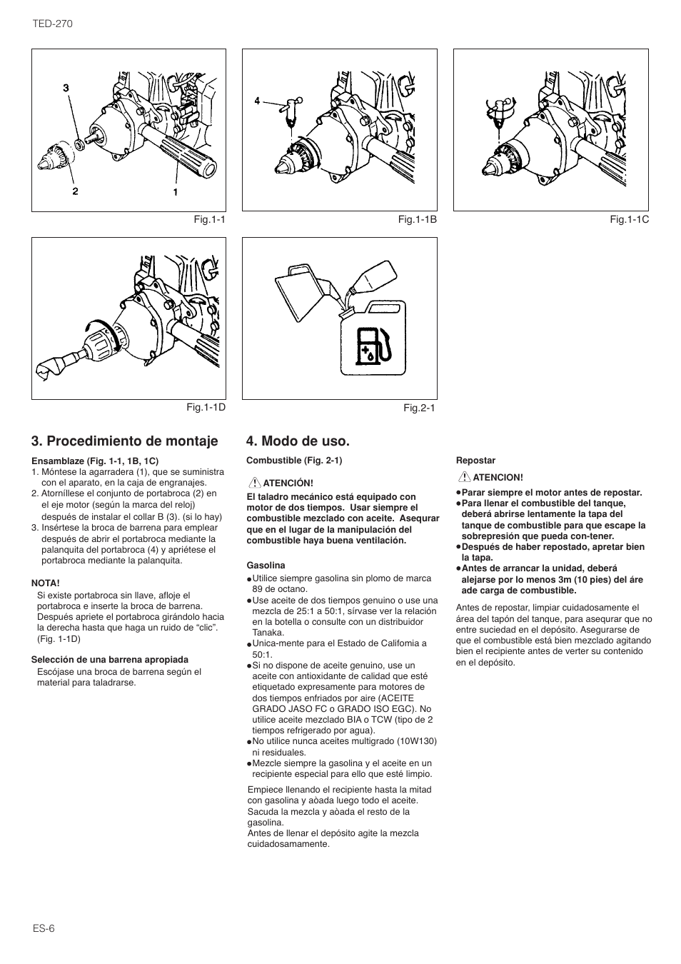 Procedimiento de montaje, Modo de uso | Tanaka TED-270PFL User Manual | Page 63 / 114