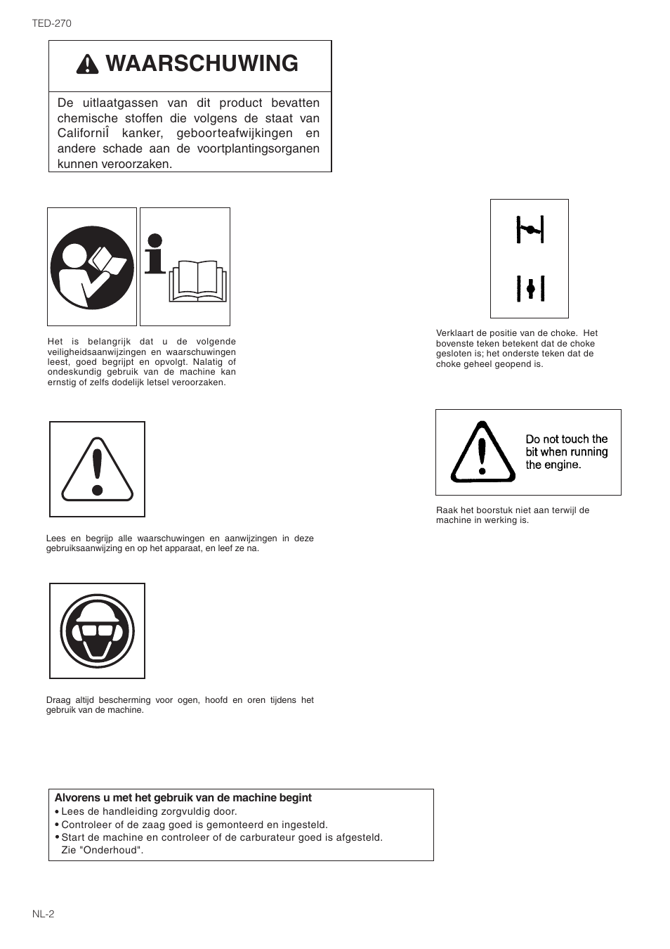 Waarschuwing | Tanaka TED-270PFL User Manual | Page 73 / 114