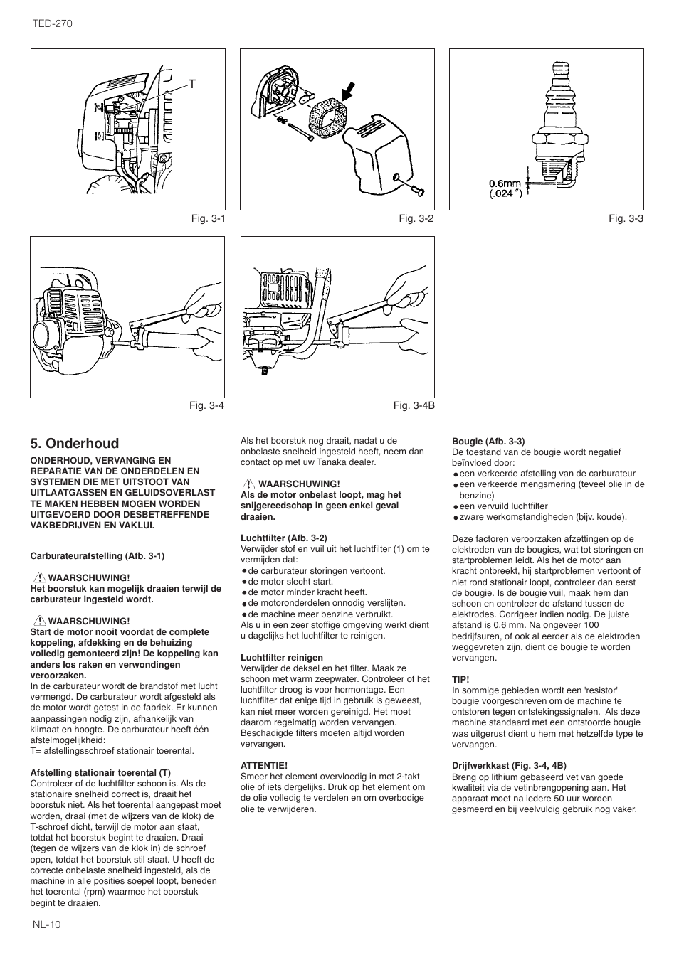 Onderhoud | Tanaka TED-270PFL User Manual | Page 81 / 114