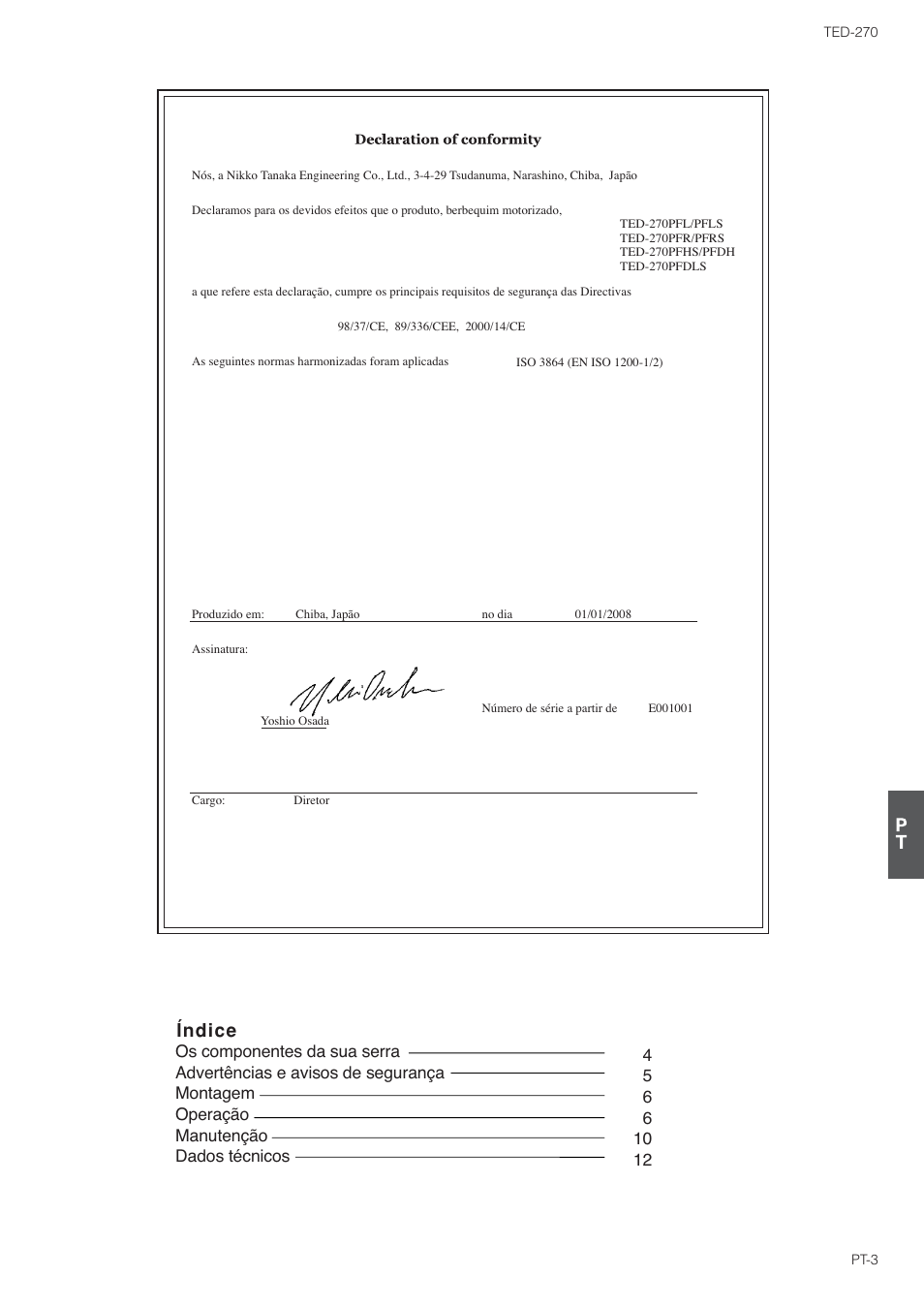 Índice | Tanaka TED-270PFL User Manual | Page 88 / 114