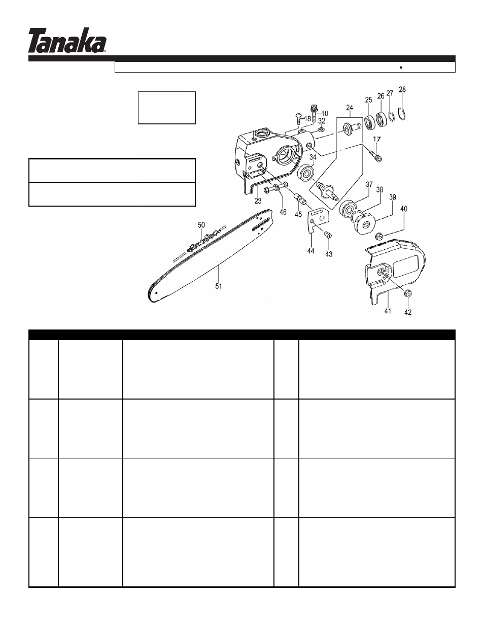 Side cover, sprocket, bar & chain (tps-200), Parts information, Tps-2510 | Tanaka TPS-2510 User Manual | Page 14 / 18