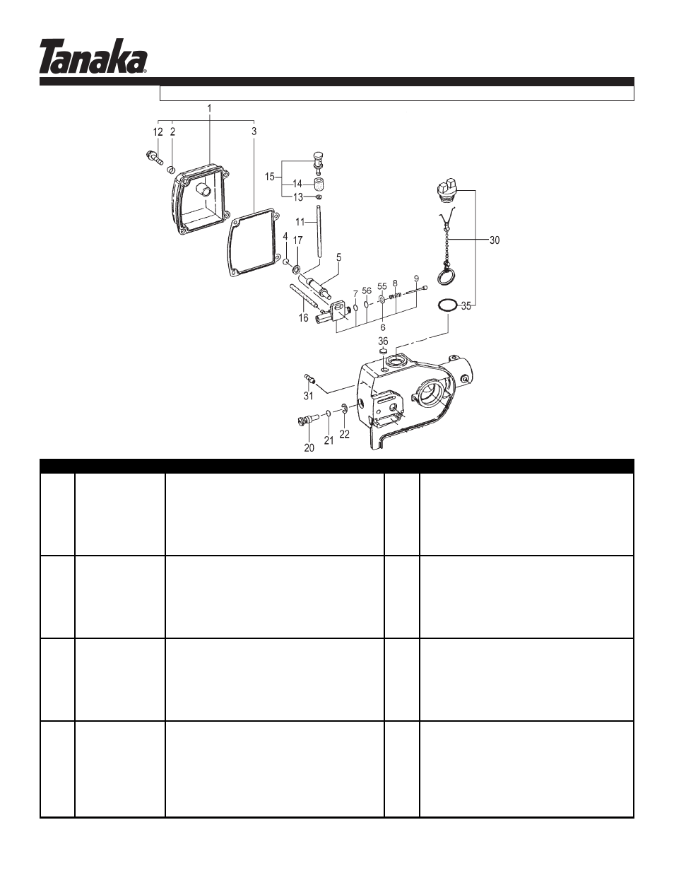 Oil pump, cap & filter, Parts information | Tanaka TPS-200/210 User Manual | Page 2 / 7