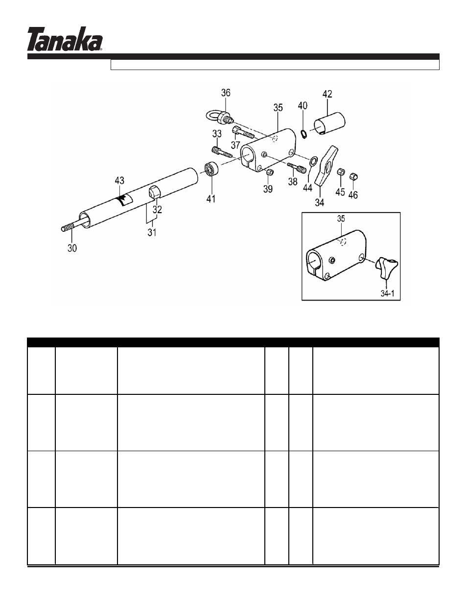 24" & 36" extensions, Parts information | Tanaka TPS-200/210 User Manual | Page 7 / 7