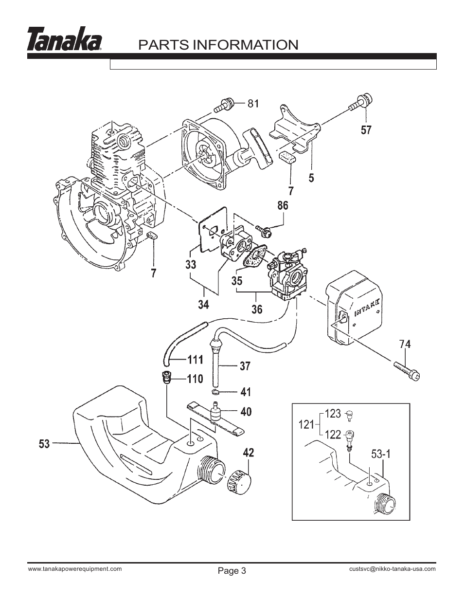 Fuel system, Ted-262hs, Parts information | Tanaka TED-262HS User Manual | Page 4 / 15