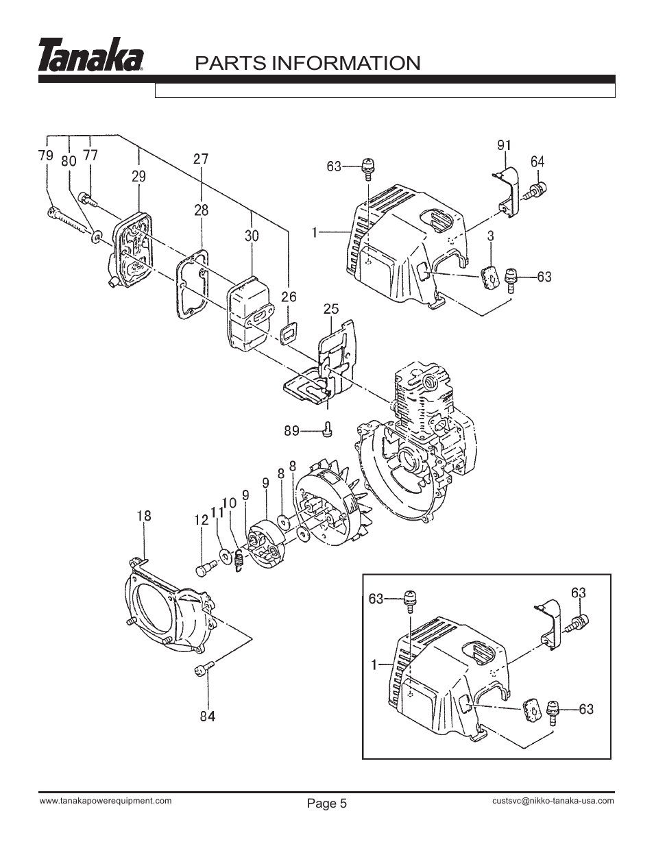 Muffler, cover & clutch, Ted-262hs, Parts information | Tanaka TED-262HS User Manual | Page 6 / 15