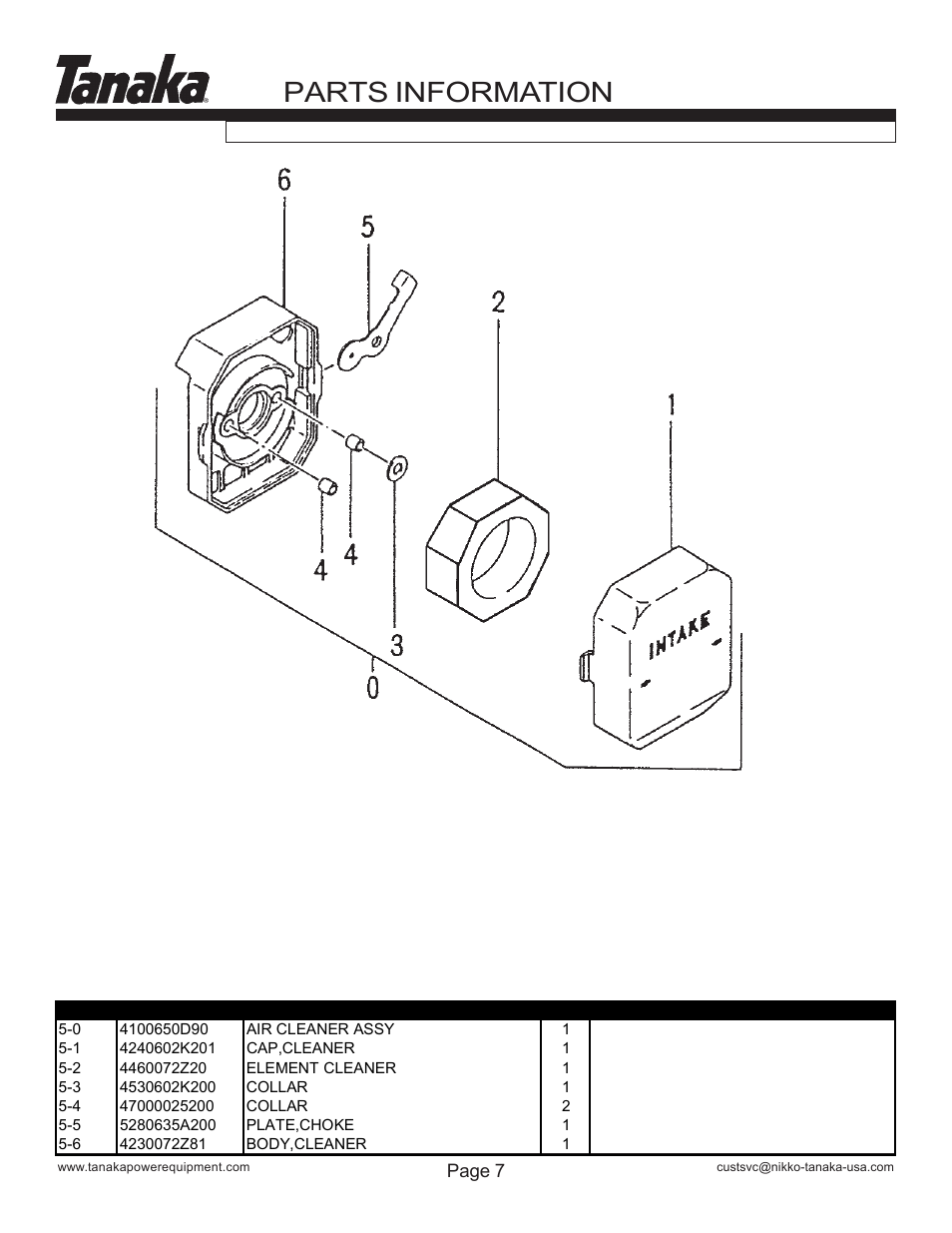 Air cleaner, Ted-262hs, Parts information | Tanaka TED-262HS User Manual | Page 8 / 15