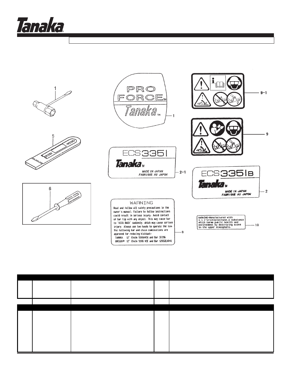 Ecs-3351, Parts information | Tanaka ECS-3351/B User Manual | Page 18 / 18