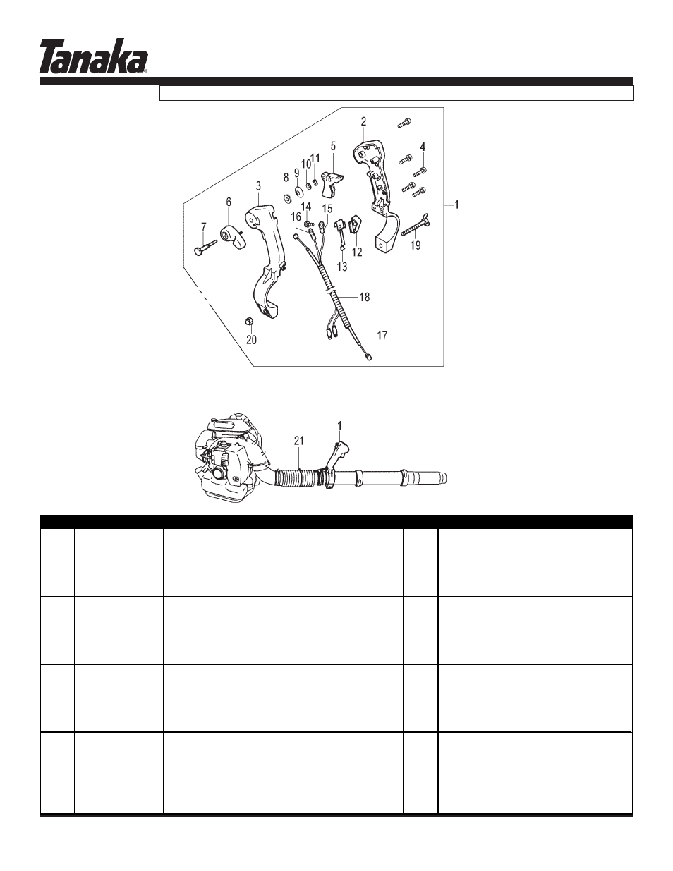 Throttle lever (tbl-7800r), Tbl-7800, Parts information | Tanaka TBL-7800/R User Manual | Page 10 / 11