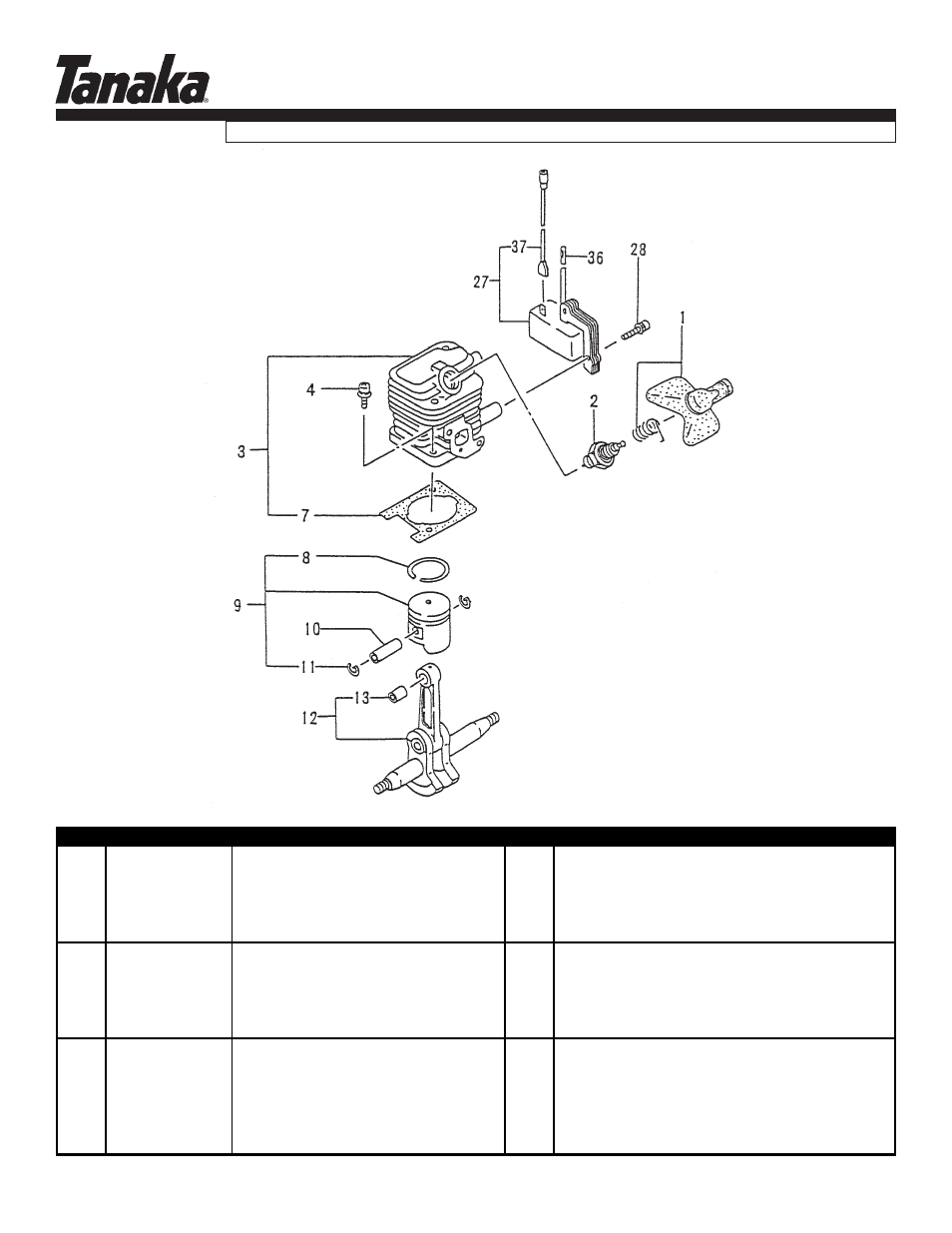 Cylinder, piston & crankshaft, Tht-2000, Parts information | Tanaka THT-2000 User Manual | Page 2 / 12