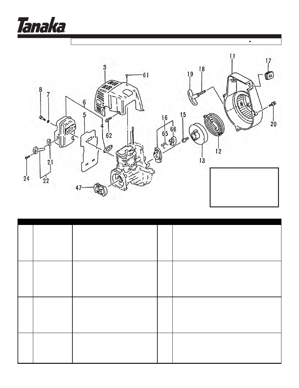Muffler, starter & engine cover, Tht-2000, Parts information | Tanaka THT-2000 User Manual | Page 6 / 12