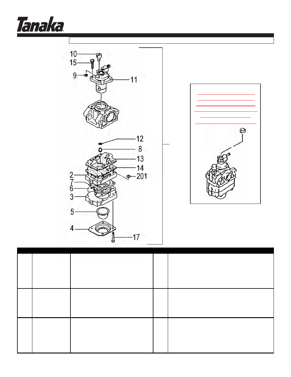 Carburetor, Tht-2000, Parts information | Tanaka THT-2000 User Manual | Page 7 / 12