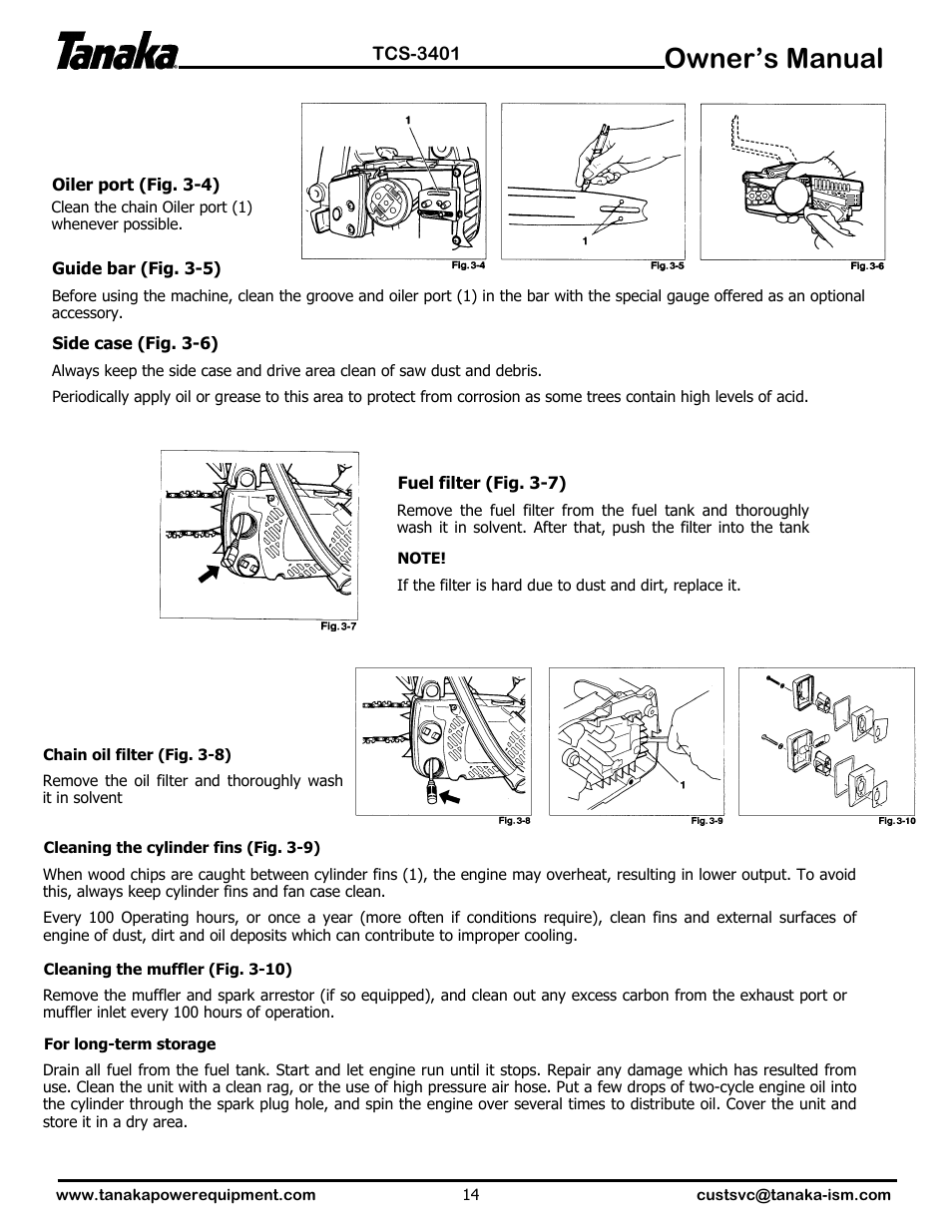 Owner’s manual | Tanaka TCS-3401 User Manual | Page 15 / 20