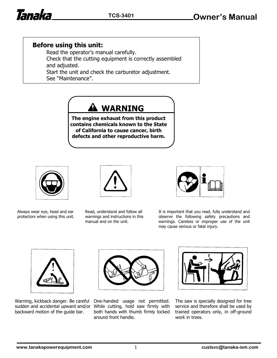 Symbols & alerts, Owner’s manual, Warning | Before using this unit | Tanaka TCS-3401 User Manual | Page 2 / 20