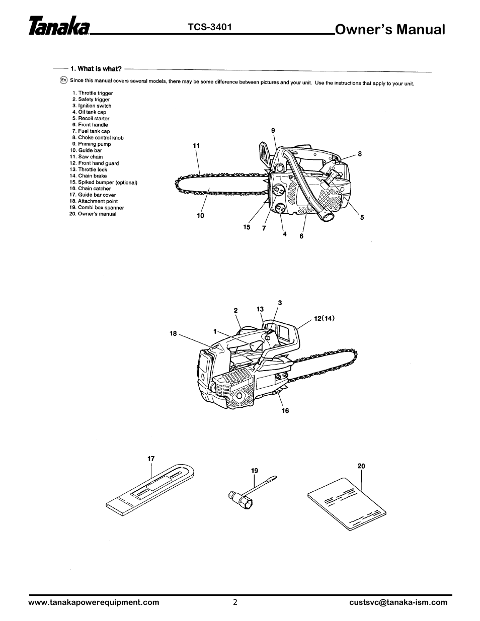 What is what, Owner’s manual | Tanaka TCS-3401 User Manual | Page 3 / 20
