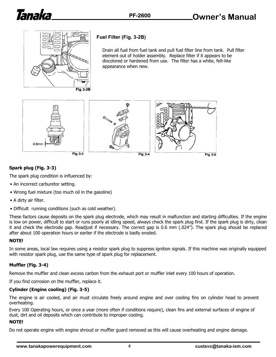 Owner’s manual | Tanaka PF-2600 User Manual | Page 5 / 7