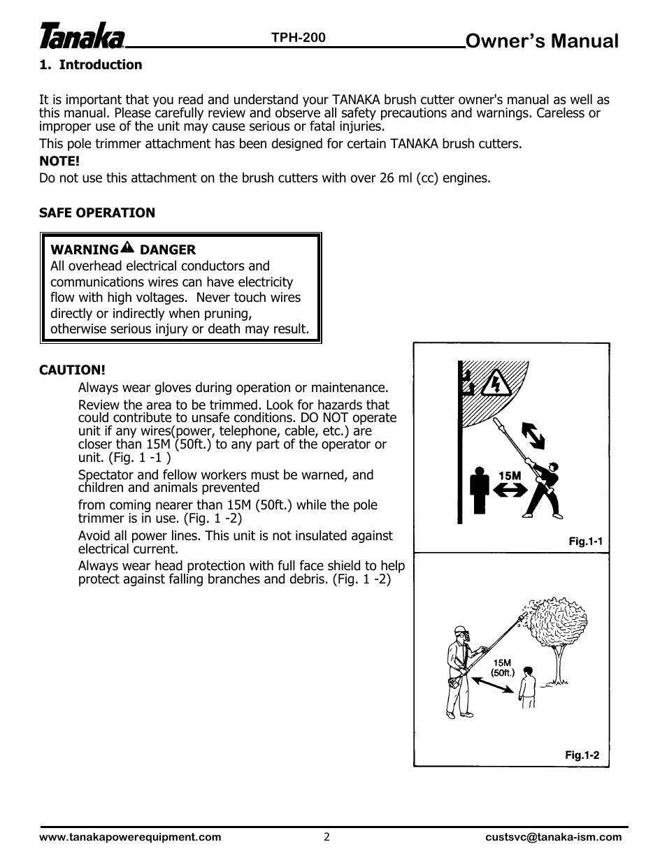 Safe operation, Owner’s manual | Tanaka TPH-200 User Manual | Page 3 / 6