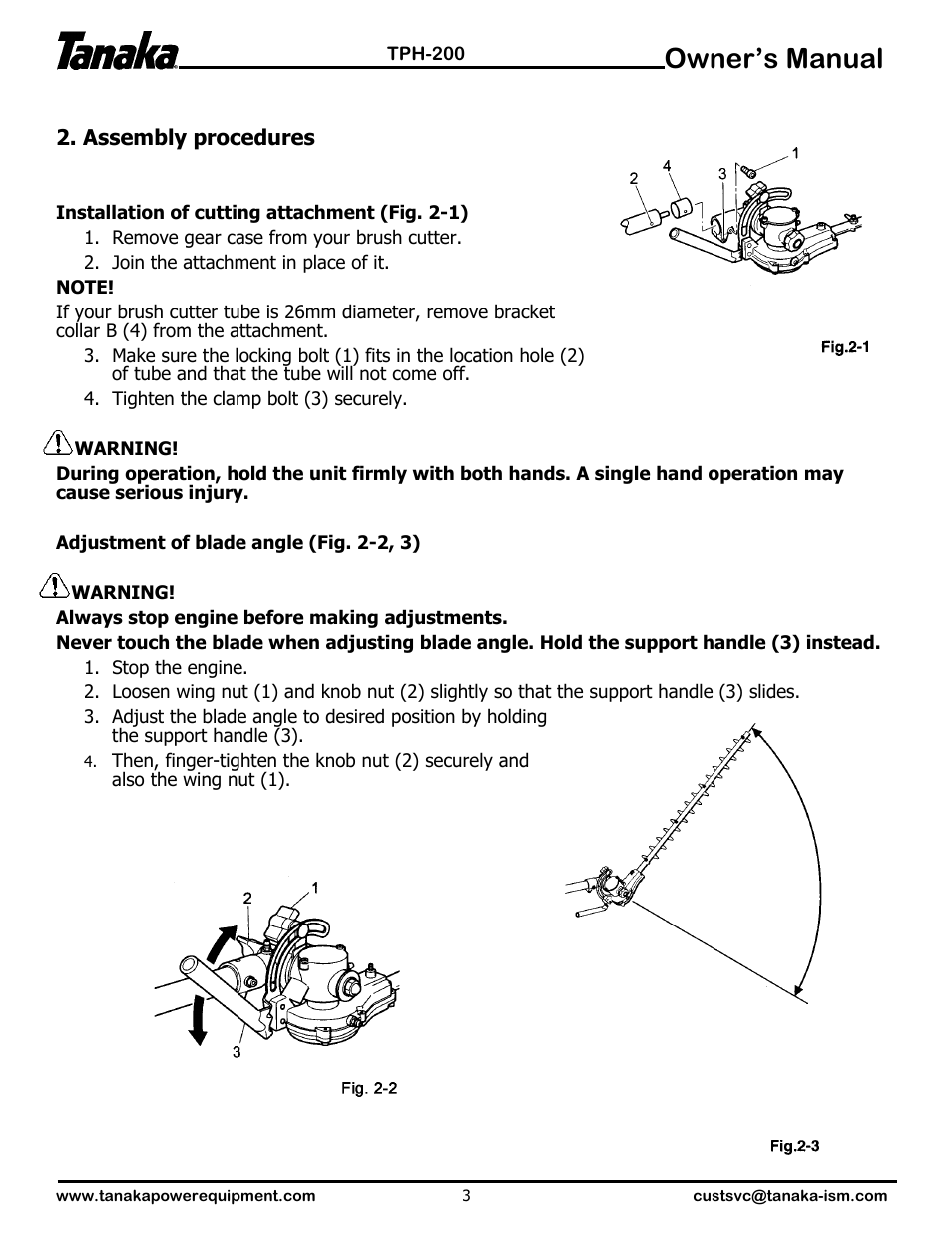 Assembly, Owner’s manual | Tanaka TPH-200 User Manual | Page 4 / 6