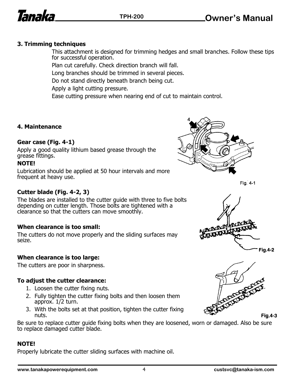 Trimming/maintenance, Owner’s manual | Tanaka TPH-200 User Manual | Page 5 / 6