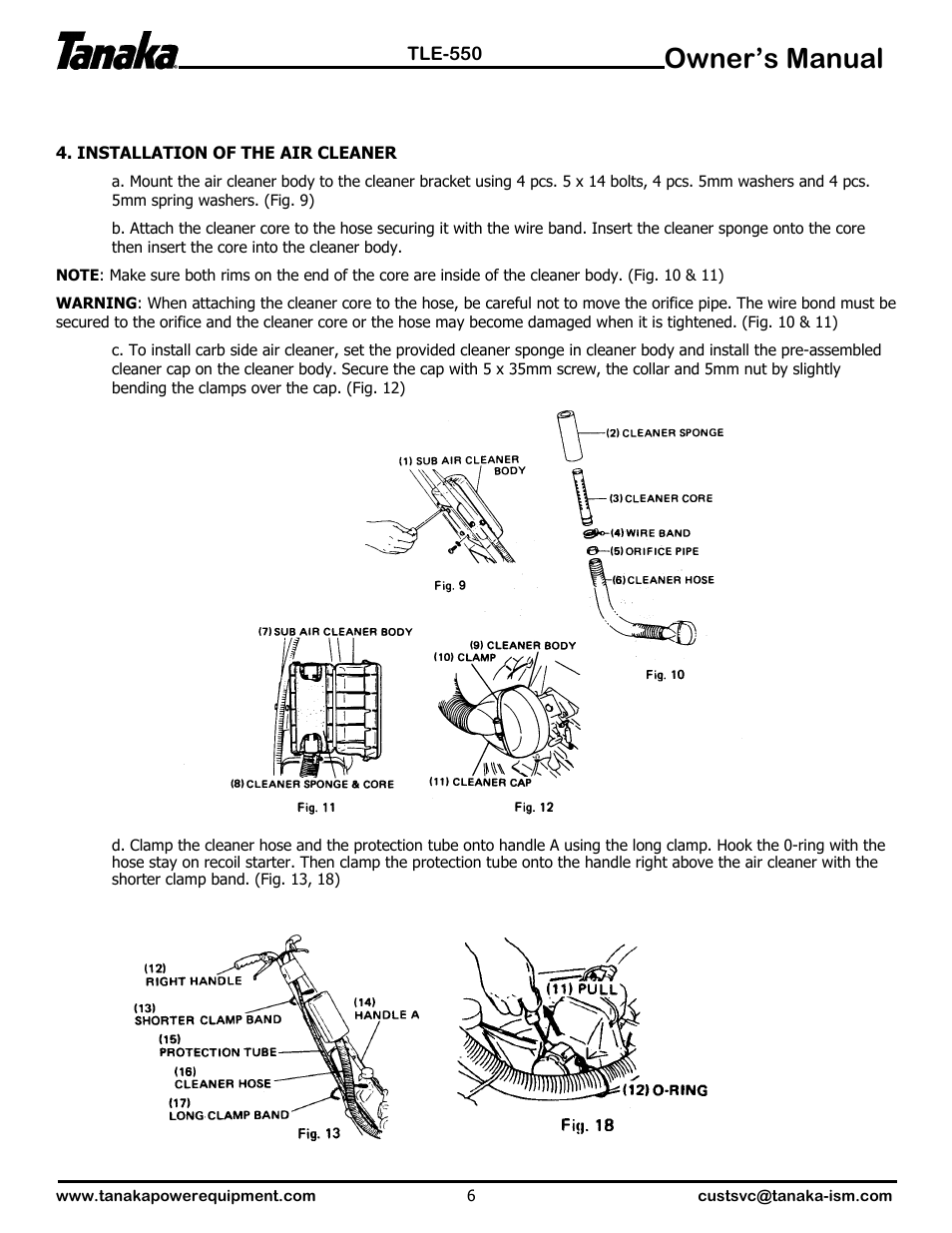 Owner’s manual | Tanaka TLE-550 User Manual | Page 7 / 14