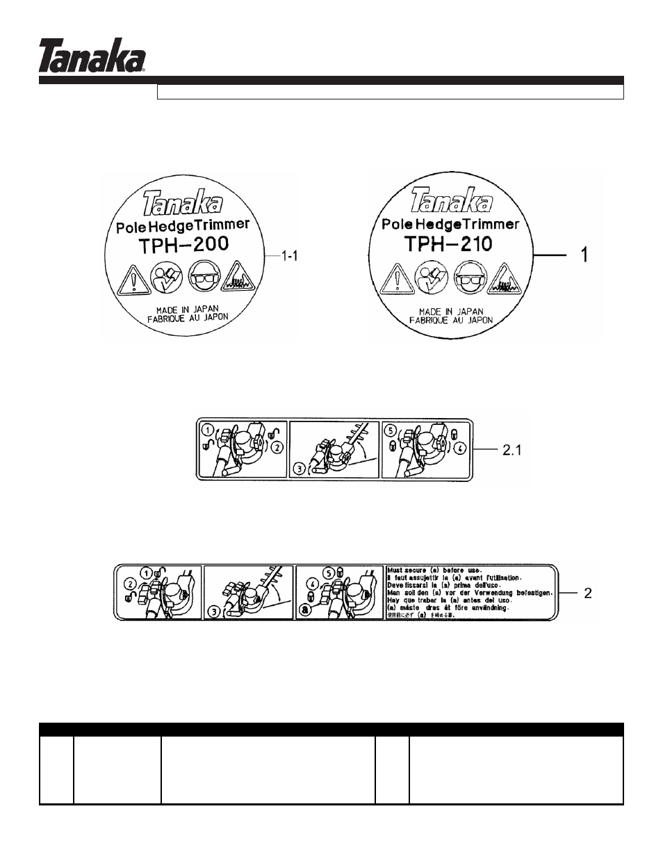 Decals & tools, Parts information | Tanaka TPH-210 User Manual | Page 10 / 10