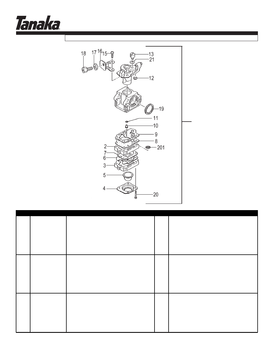 Carburetor, Parts information, Tbc-260pf/l | Tanaka TBC-260PF/L User Manual | Page 9 / 16