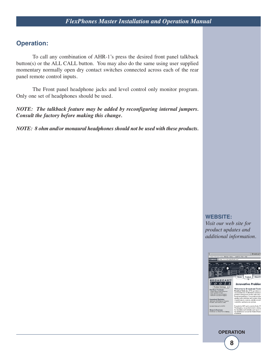 Operation | TacT Audio Amplifiers User Manual | Page 8 / 20
