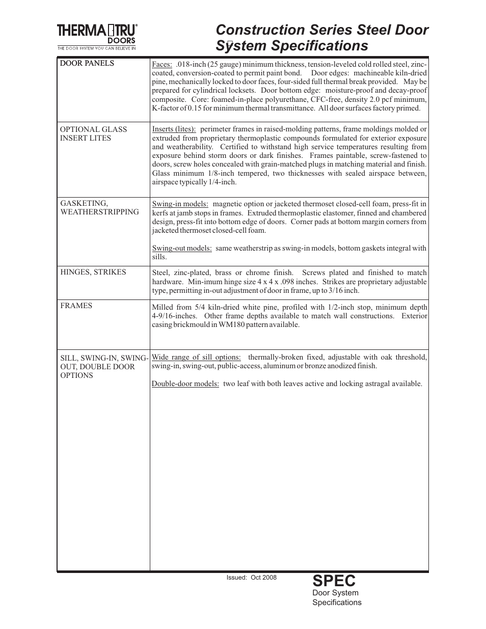Spec | Therma-Tru Double-door User Manual | Page 5 / 5