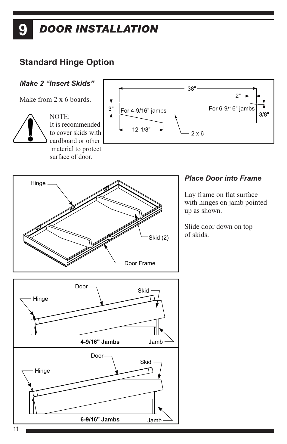 Door installation, Standard hinge option | Therma-Tru Hinged Patio Door System Single Panel Assembly Unit User Manual | Page 12 / 16