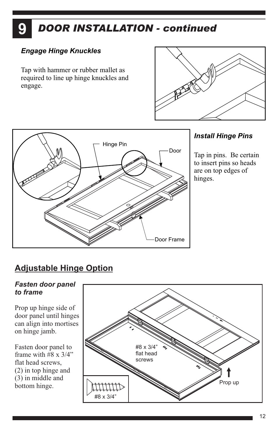 Door installation - continued, Adjustable hinge option | Therma-Tru Hinged Patio Door System Single Panel Assembly Unit User Manual | Page 13 / 16
