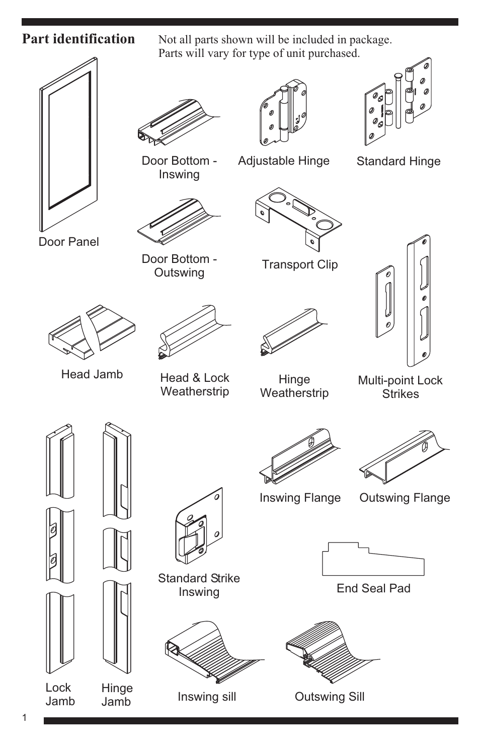 Part identification | Therma-Tru Hinged Patio Door System Single Panel Assembly Unit User Manual | Page 2 / 16