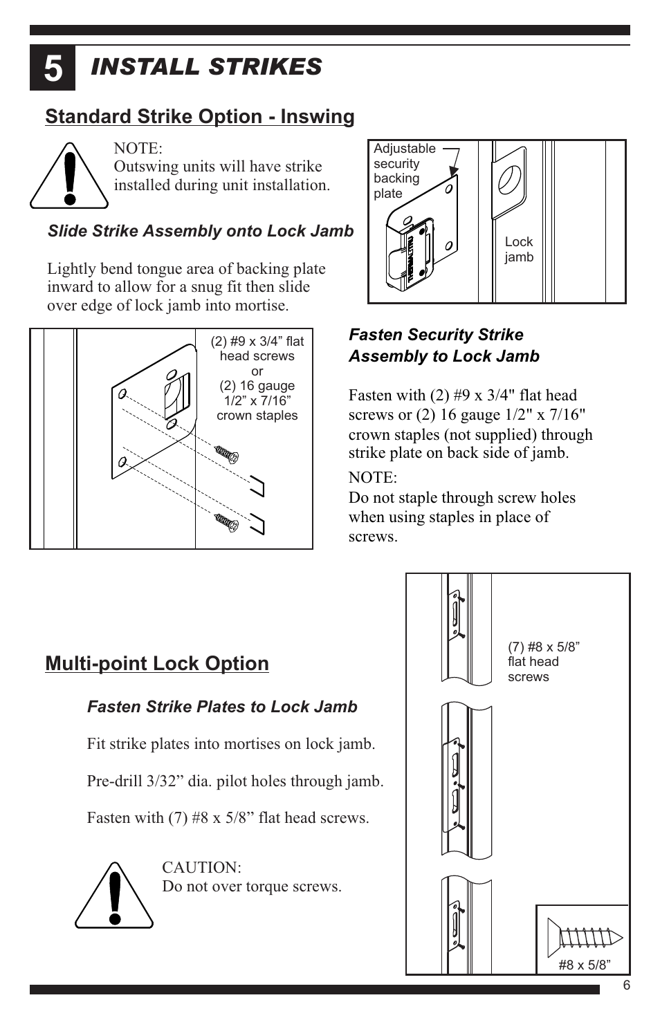 Install strikes | Therma-Tru Hinged Patio Door System Single Panel Assembly Unit User Manual | Page 7 / 16